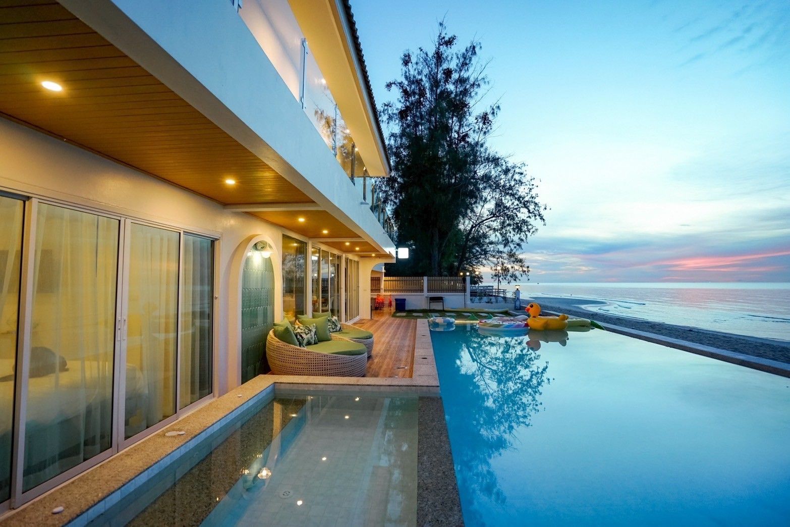 Infinity pool at twilight at Bubble Sea VII, Cha-Am