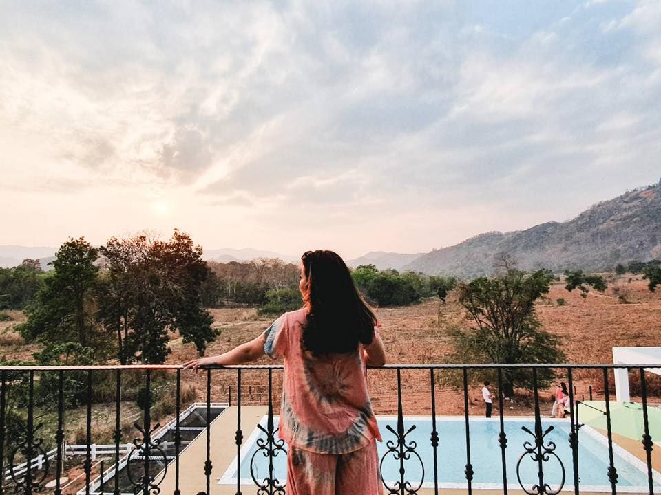 Breathtaking view from The Valley Khaoyai V Villa overlooking the pool and Khao Yai mountains.