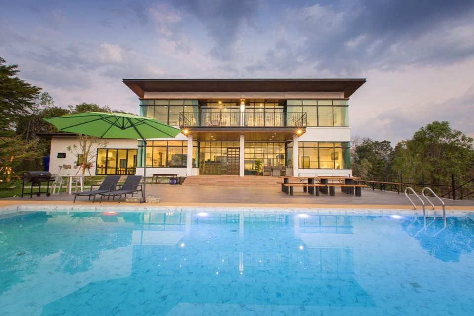 The Valley Khaoyai V Villa pool and facade view in Khao Yai, Thailand.