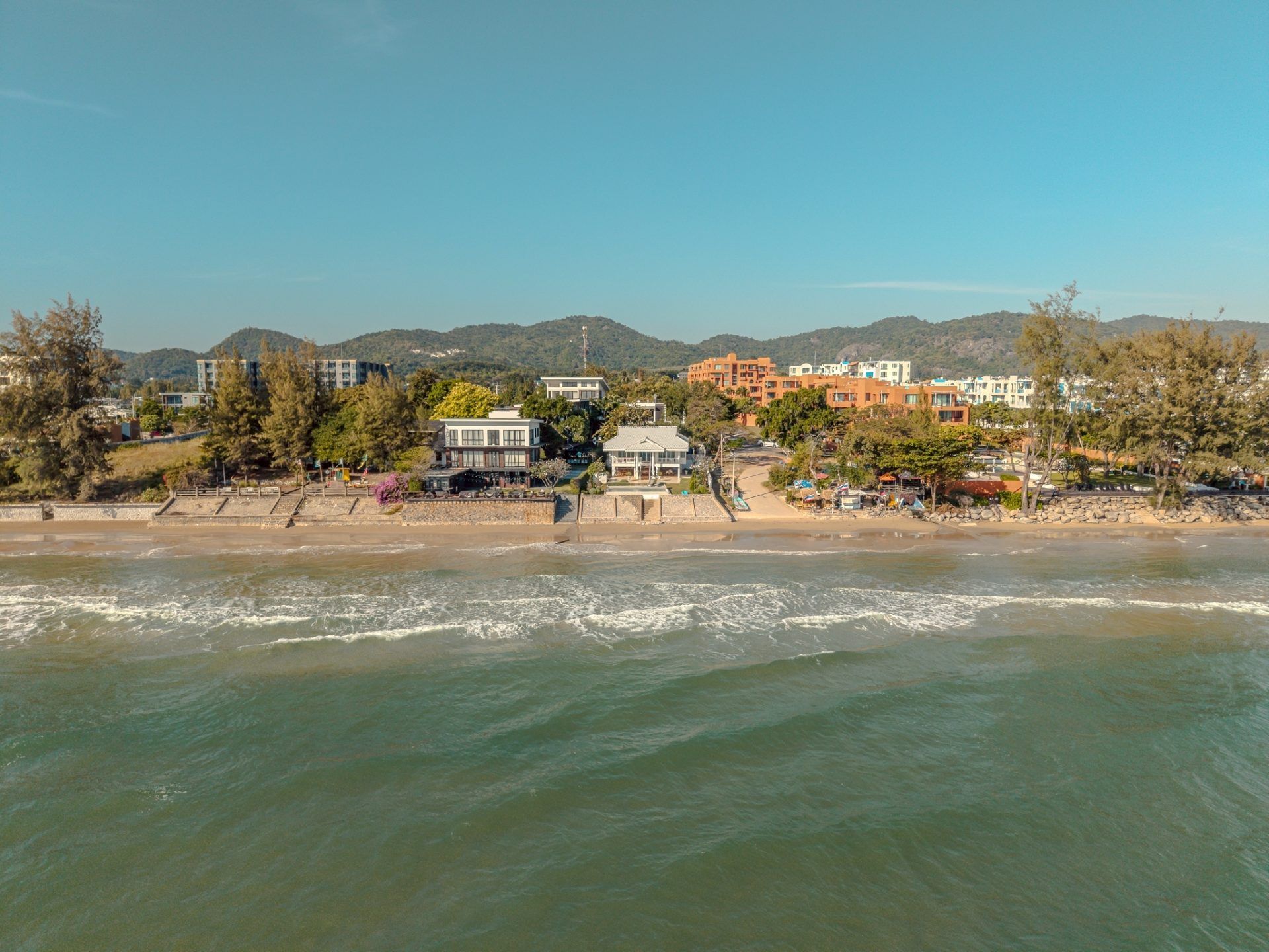 Aerial view of Twenty-Six Pool Villa Hua-hin beachfront location in Prachuap Khiri Khan, Thailand.