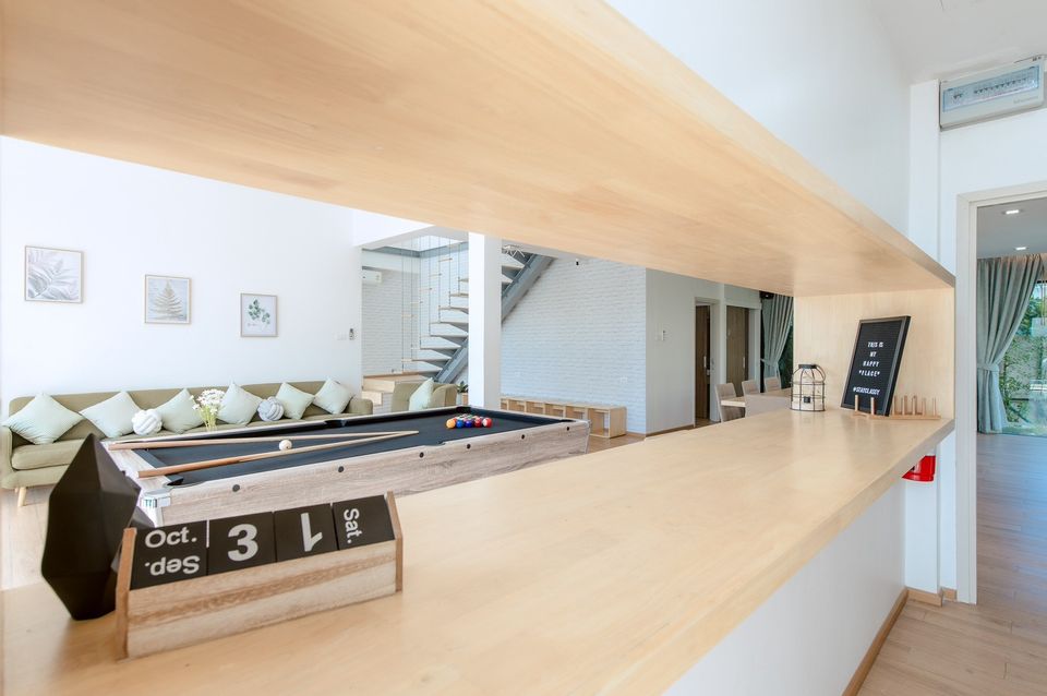 Billiards table and counter at Pool Lay AI Pool Villa, Na Jomtien, Pattaya. Modern design and entertainment.